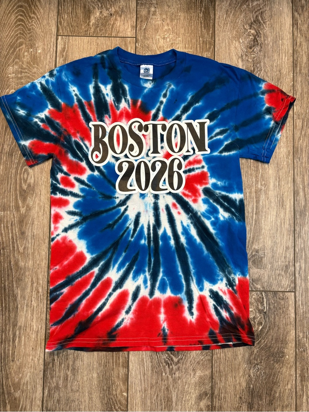 Boston 2026 Red, White, & Blue Tie-Dye Short Sleeve Tee- Size Small